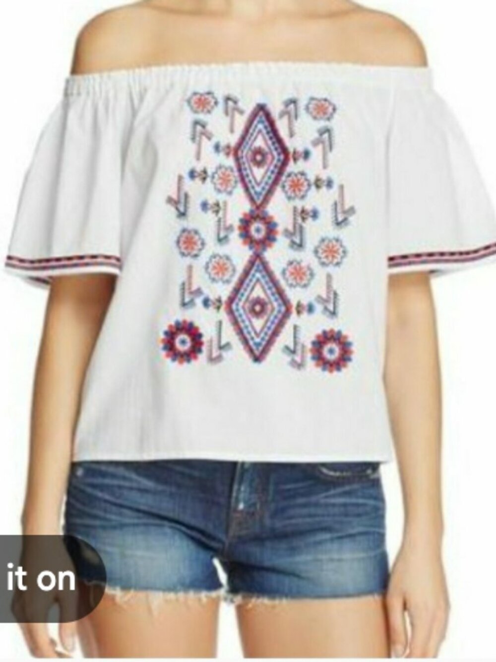 Beltaine Off The Shoulder Embroidered Blouse White 100% Cotton Size Medium NEW